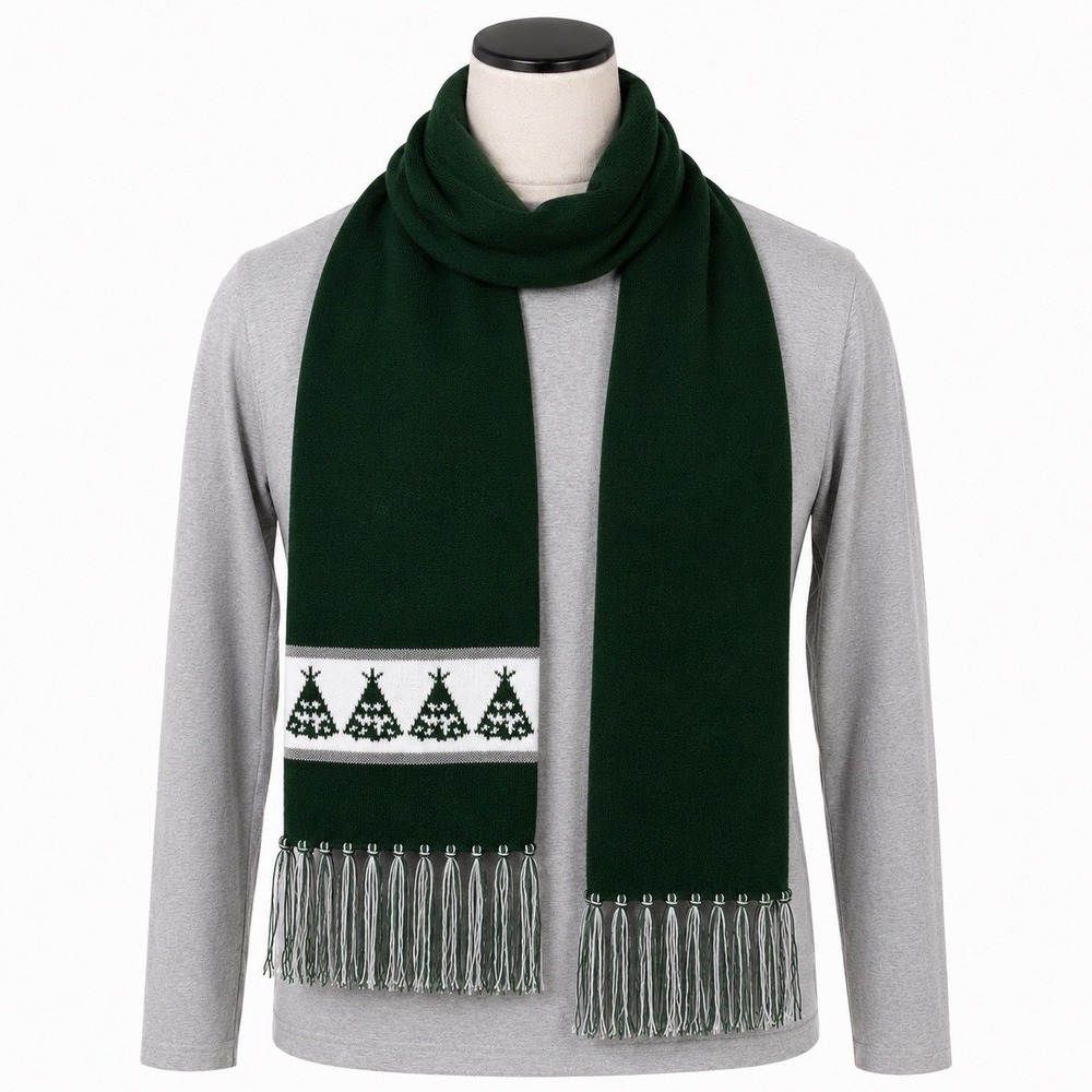 Vintage Scotchlite Reflective Trim Green Christmas Tree Fringe‎ Scarf NWT 61"